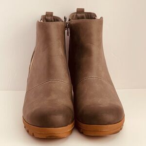Women's Ankle Boots Taupe Brown Wedge Heel Chelsea Bootie Side Zipper USA 9 F21